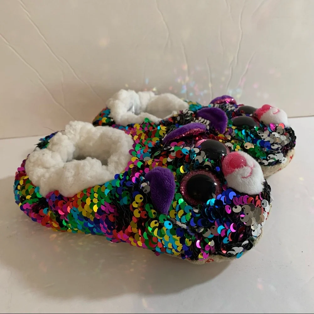 Ty beanie boos dotty youth 1-3 slippers grip sequin flip fleece lined socks